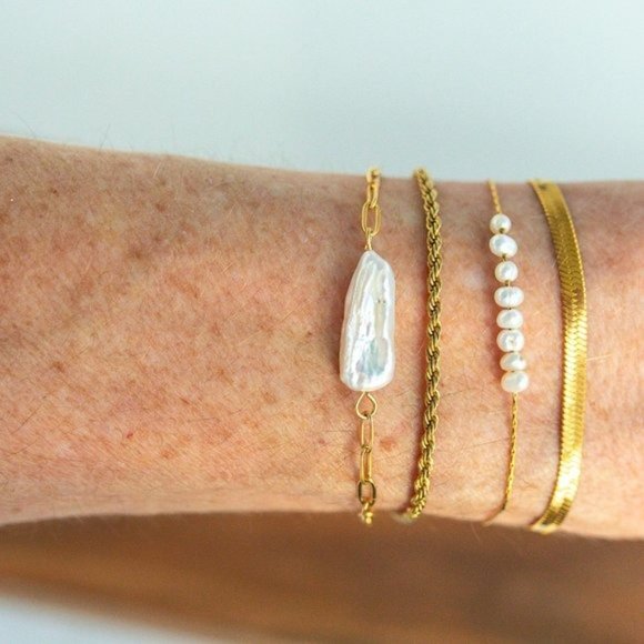 Pearl Necklace & Bracelet Set Bundle Waterproof Jewelry Baroque Pearl Necklace - Picture 6 of 12